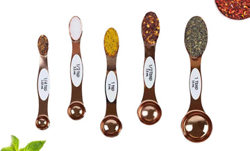 5-Piece: Copper Dual-Sided Stackable Magnetic Measuring Spoons Set
